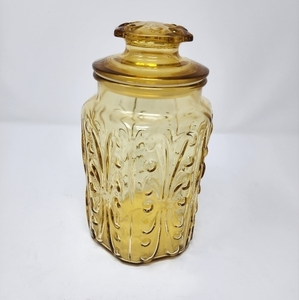 Vintage‎ Yellow Amber Atterbury Scroll Imperial Glass Canister Jar With Lid 9"